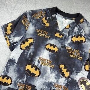 Batman Scrub Top Small Cherokee Tooniforms Bat Signal Comics V Neck NEW NWT
